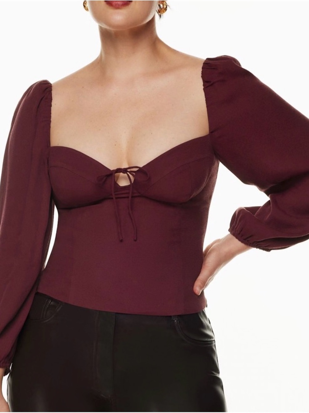 Wilfred Burgundy Puff Sleeve Crop Top